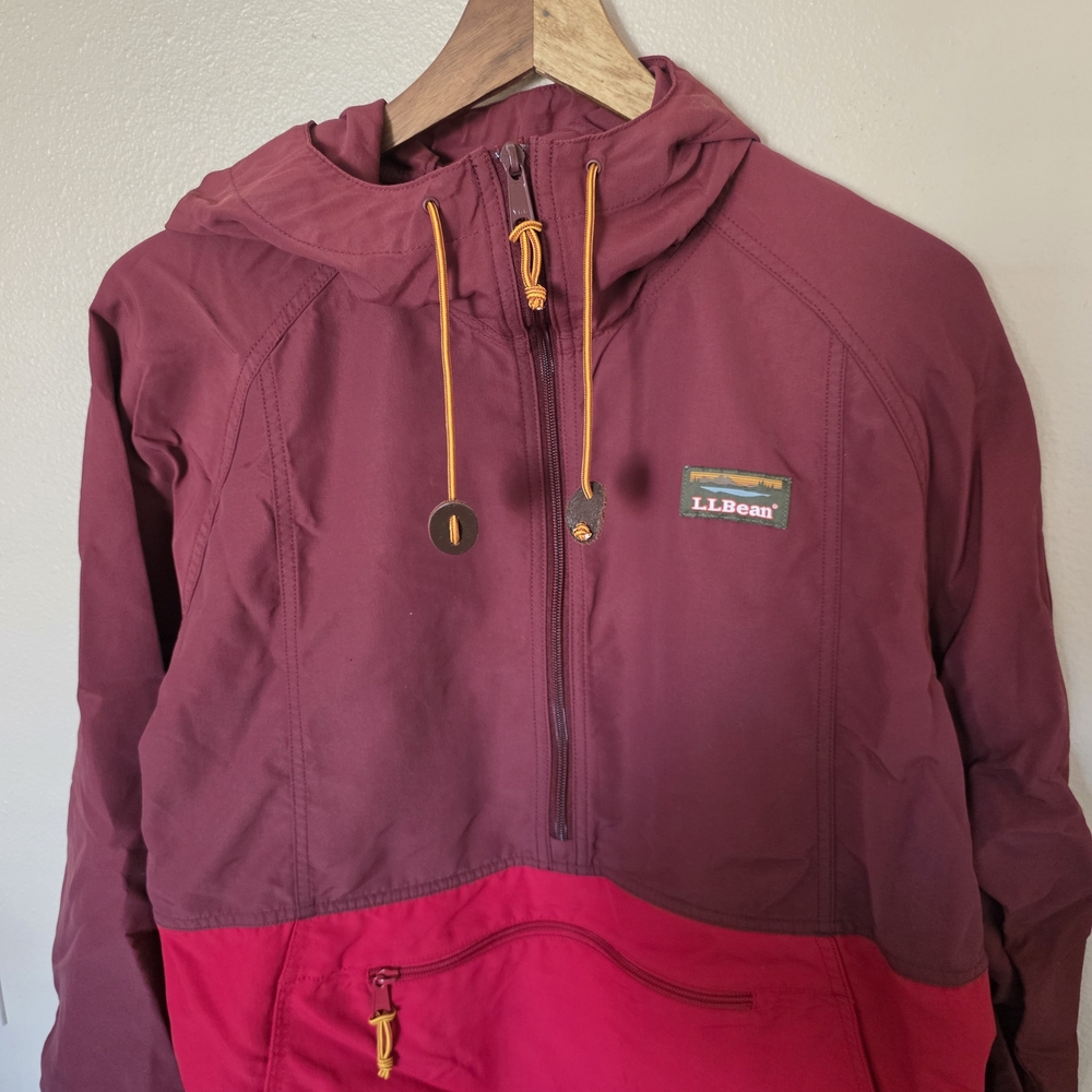 Mens Medium L.L. Bean Red and Burgundy Mountain Classic Anorak New Waterproof - Picture 8 of 11